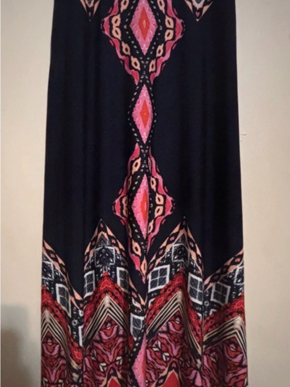 VENUS Black Maxi Skirt with Pink & Red Geometric Print - Picture 3 of 3